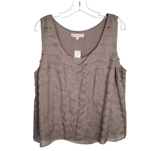 LOFT Tops - Ann Taylor LOFT NWT Size XL Tank Silky Shell Layer Ruffled Metallic Thread Lined